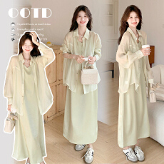 批发现春夏法式温柔系防晒衬衫+吊带度假<b class='q'>连衣裙</b>套装