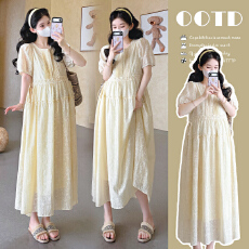 批发现现实拍~夏季法式<b class='q'>宽松</b>方领重工打揽抽绳大码<b class='q'>连衣裙</b>