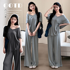 批发现实拍~夏季宽松<b class='q'>休闲</b>格雷系上衣+阔腿裤套装