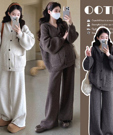 지금 실사 가을 겨울 캐주얼 느긋한 바람 증가 두꺼운 스웨터 세트