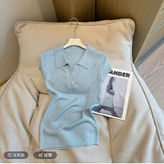 批发【豆子推荐】修身显瘦V领气质T恤女士针织短袖休闲<b class='q'>打底</b>上衣➕裤子