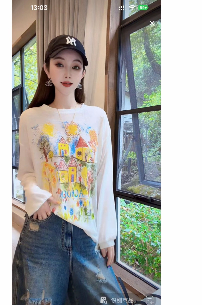 콩 최적의 봄 여름 새로운 수채화 낙서 얇은 스타일 통기성 자외선 차단 블라우스 티셔츠 여성