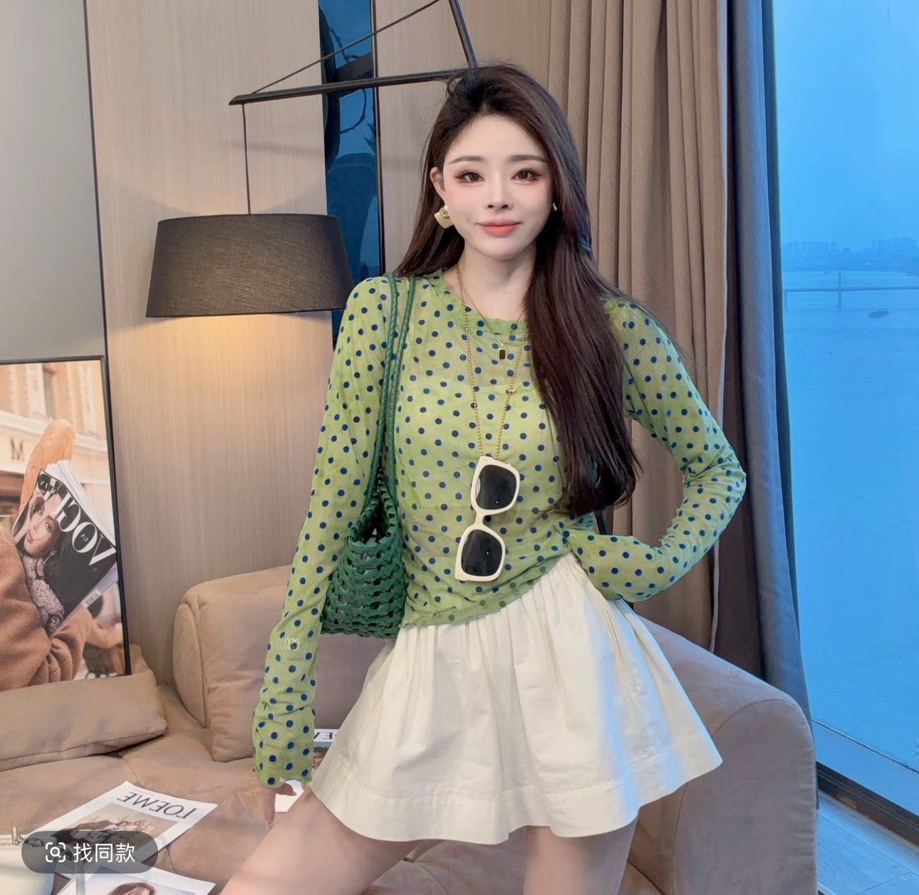 샤오 크릭 의류 여름 새로운 패션 도트 무늬 얇은 스타일 프린트 긴팔 자외선 차단 다용도 맨위 여성 반바지