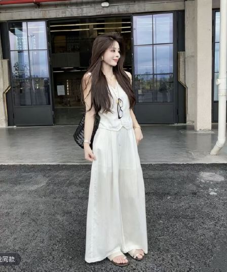 샤오 크릭 의류 여름 새로운 고급 센스 슬림해 보이는 민소매 베스트 와이드 레그 팬츠 패션 느긋한 세트