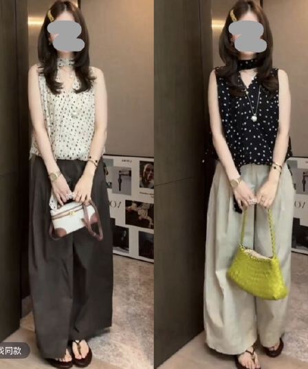 도트 무늬 리본 여름 프랑스식 V넥 민소매 여성 셔츠 디자인 센스 다용도 맨위 바지