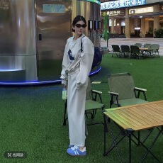 大萍子家 灰色时尚显瘦气质休闲女士假两件半身裙套裙