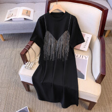 批发<b class='q'>实拍</b><b class='q'>大码</b><b class='q'>女装</b>夏季高级感烫钻宽松显瘦连衣裙胖MM时尚设计感t恤裙