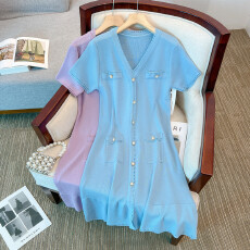 批发<b class='q'>实拍</b><b class='q'>大码</b><b class='q'>女装</b>夏季新款小香风短袖连衣裙胖MM气质显瘦遮肚荷叶边裙