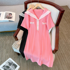 批发<b class='q'>实拍</b><b class='q'>大码</b><b class='q'>女装</b>夏季海军领学院风减龄连衣裙胖MM时尚撞色休闲裙子