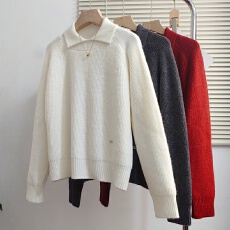 批发实拍<b class='q'>大码</b>女装秋冬极简风小翻领毛衣软糯慵懒针织衫显瘦打底上衣