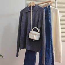 批发实拍<b class='q'>大码</b>女装秋冬极简风小翻领毛衣软糯慵懒针织衫显瘦打底上衣