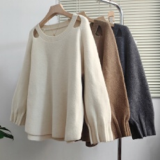 批发实拍大码女装秋<b class='q'>冬</b>设计感镂空慵懒减龄显瘦百搭加厚毛衣针织上衣