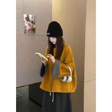 批发2025慵懒感姜黄色长袖上衣女百搭休闲复古风气质独特