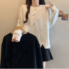 批发2025秋冬新款胖MM<b class='q'>长袖</b>上衣女<b class='q'>大码</b>显瘦不规则圆领卫衣潮