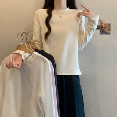 批发半高领木耳边长袖T恤2025<b class='q'>秋</b>冬新款大码女装微胖mm宽松打底衫上衣