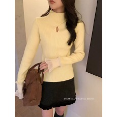 批发十三行2025<b class='q'>冬</b>装新款极简风半高领针织衫女修身显瘦镂空毛衣打底衫