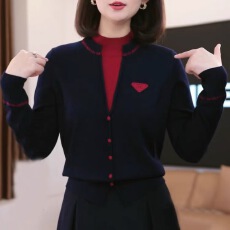 批发通勤简约假两件撞色针织衫女2025<b class='q'>秋</b>冬新款三角标休闲百搭长袖上衣