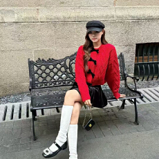 批发法式复古高级感立体蝴蝶结圆领针织衫女百搭时尚<b class='q'>毛衣</b>上衣