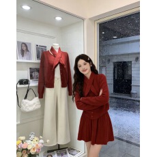 批发过年新年战袍红色针织毛衣套装裙子女秋冬季2025新款小香韩系穿搭