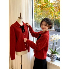 批发高级感新款纯色V领氛围感小众花苞设计洋气收腰减龄羊毛针织开衫