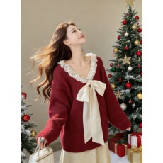 批发大码女装镶钻新年红色毛衣针织衫冬季新款胖mm内搭可外穿绝美上衣