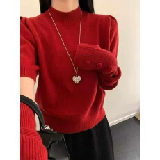 批发工厂韩系小马提花圆领袖套针织衫女2025秋冬新款时尚减龄毛衣潮