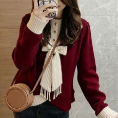 批发红色蝴蝶结针织打底衫女秋<b class='q'>冬</b>2026轻熟气质名媛百搭独特漂亮毛衣春