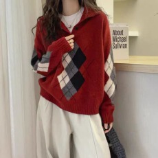 批发2026春季不撞款高级感超好看软糯慵懒风韩系松弛感灰色菱格毛衣女