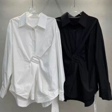 批发通勤衬衣女装2026早春新款欧货设计感纽结褶皱宽松显瘦衬衫上衣女