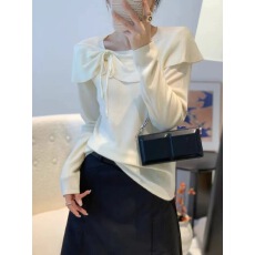 批发蝴蝶结<b class='q'>秋</b>冬外穿打底圆领羊毛衫上衣慵懒柔软针织女士套头毛衣