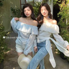 批发GS十三行女装春韩系法式气质浪漫小<b class='q'>碎花</b>一字肩测绑带小衫露肩上衣