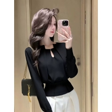 批发黑色不规则长袖<b class='q'>衬衫</b>女春装2026春季新款小众不撞款高级感<b class='q'>气质</b>