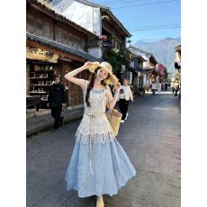 批发2026女装套装波西米亚风海边流苏吊带连衣裙罩衫背心两件套<b class='q'>夏</b>