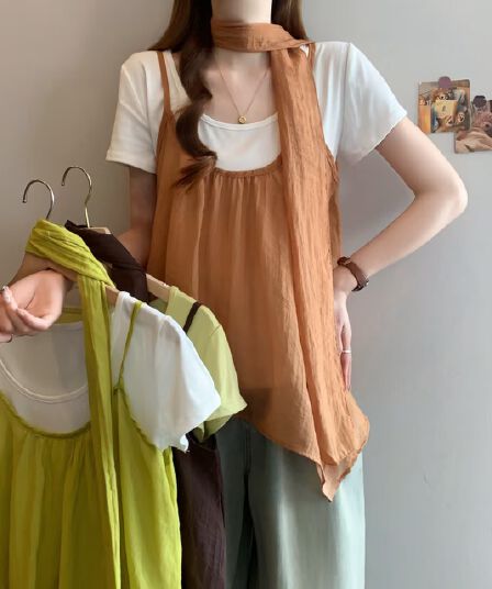 실사 빅 사이즈 여성 의류 한 부서 연령 감소 디자인 짧은 티셔츠 여성 레트로 슬립 사실 두 조각 통통한 여동생 맨위 여름
