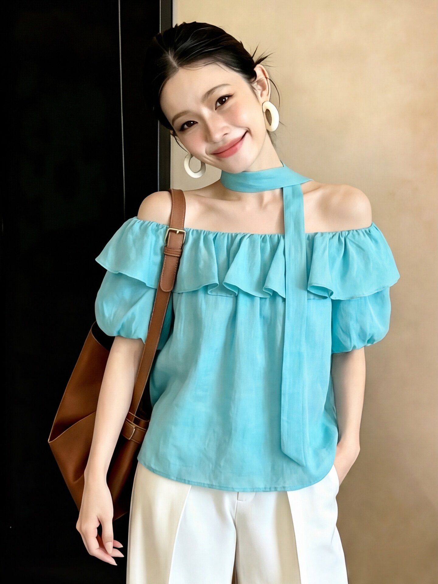 도파민 프릴 오프숄더 버블 반팔 셔츠 여성 의류 여름 고급 센스 빛 럭셔리 연령 감소 외국 가스 셔츠