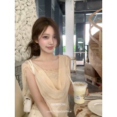 批发2026夏季新款上衣女韩系百搭<b class='q'>蕾丝</b><b class='q'>罩衫</b>+花边<b class='q'>蕾丝</b>吊带两件套套装