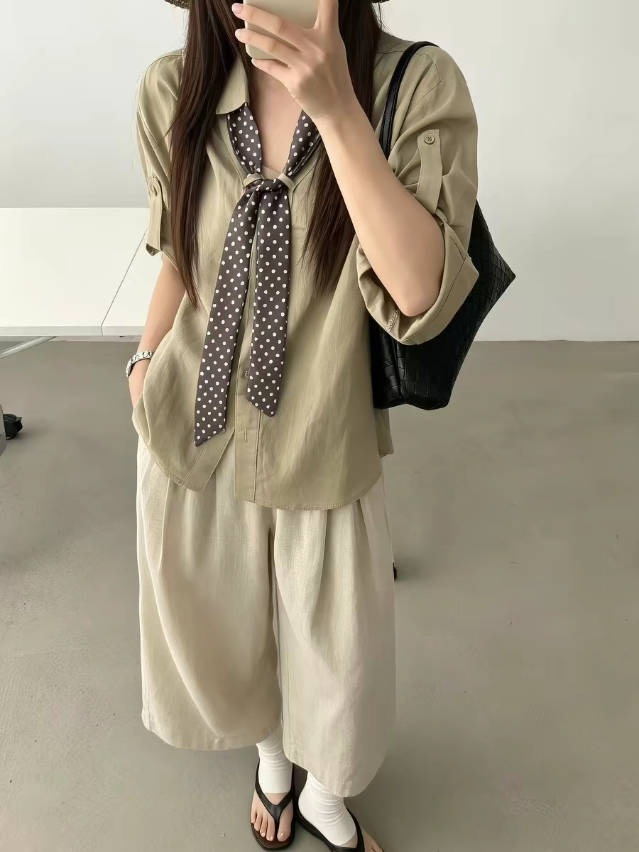 아메리칸 캐주얼 폴로 칼라 루즈핏 중간 소매 자외선 차단 셔츠 여성 의류 2026 여름 Chic 다용도 외출용 맨위