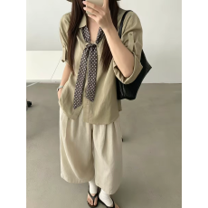 批发美式休闲翻领宽松中袖防晒<b class='q'>衬衫</b>女装2026夏季别致百搭外穿上衣