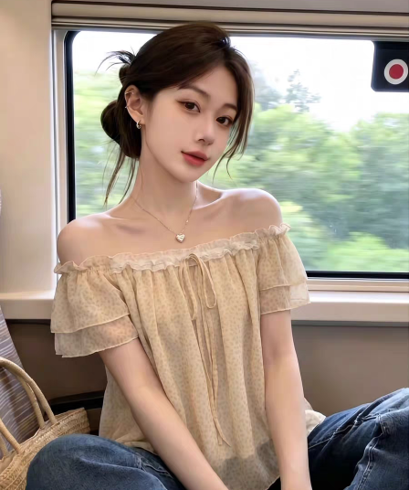 2026 년 여름 새로운 프랑스식 부드러운 바람 우유 황색 꽃무늬 광장 칼라 레이스 시폰 셔츠 여성 루즈핏 연령 감소 맨위