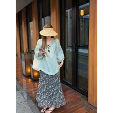 批发夏季宽松韩系棉麻百搭<b class='q'>甜美</b>套头上衣+碎花百搭橡筋高腰半裙套装女