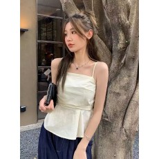 批发<b class='q'>大码</b>荷叶边无袖上衣女夏外穿西装内搭高级感小众修身美背吊带背心
