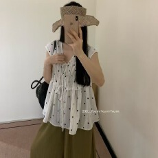 批发韩系小众波点系带无袖花边上衣2026夏季新款宽松百搭小衫