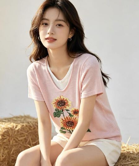 대나무 마디 마 페이크 레이어드 한국 스타일 긍정적 인 어깨 루즈핏 라운드 넥 귀여운 달콤함 프린트 2026 새로운 니트 맨위