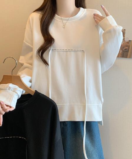 가을 새로운 라운드 넥 풀오버 스웨트셔츠 여성 한국 스타일 루즈핏 지방 mm 슬림해 보이는 다용도 긴팔 빅 사이즈 여성 의류 맨위