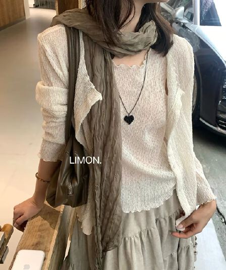 the limon2026 열세 개 조기 가을 질감 센스 프릴 오픈 가디건 다용도 투피스 조끼 세트