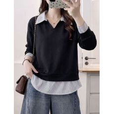 批发大码女装2026秋冬胖mm简约时尚宽松<b class='q'>显瘦</b><b class='q'>T</b><b class='q'>恤</b>条纹拼接<b class='q'>显瘦</b>百搭上衣