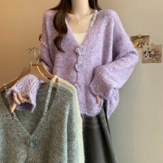 批发设计感立体花朵亮丝针织衫女2026秋<b class='q'>冬</b>新款胖MM显瘦减龄慵懒风毛衣