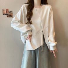 批发原创设计师款黑色拼接卫衣女秋季2026新款宽松个性洋气不规则上衣