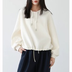 胖MM设计感抽绳圆领卫衣女2026春秋宽松休闲百搭套头上衣