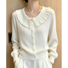 批发韩系甜美娃娃领针织小开衫女早秋温柔减龄长袖上衣软糯<b class='q'>毛衣</b>外套